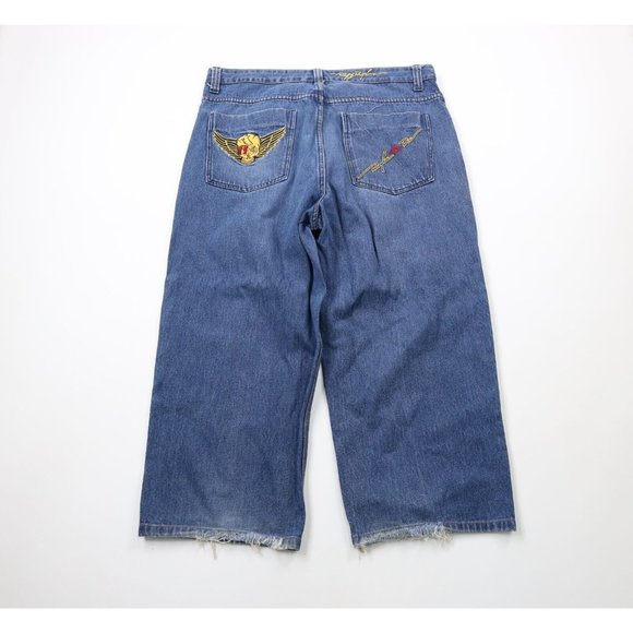 Vintage DMX Ruff Ryders Mens 40x26 Distressed Hip Hop Baggy Wide Leg Denim Jeans - Picture 8 of 11